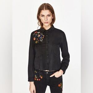 For The Republic Black Floral Button Down Shirt
